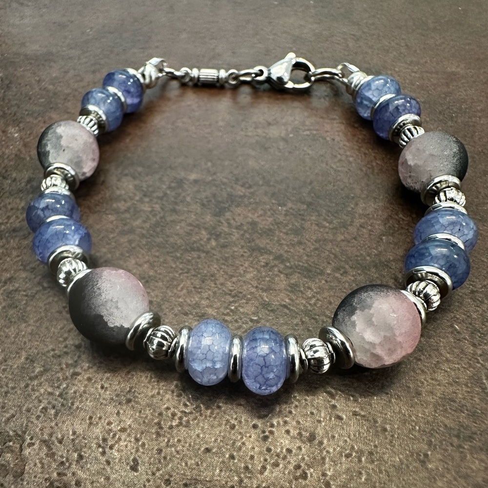 Elegant Purple Quartz and Pink Sea Glass Beaded Bracelet
